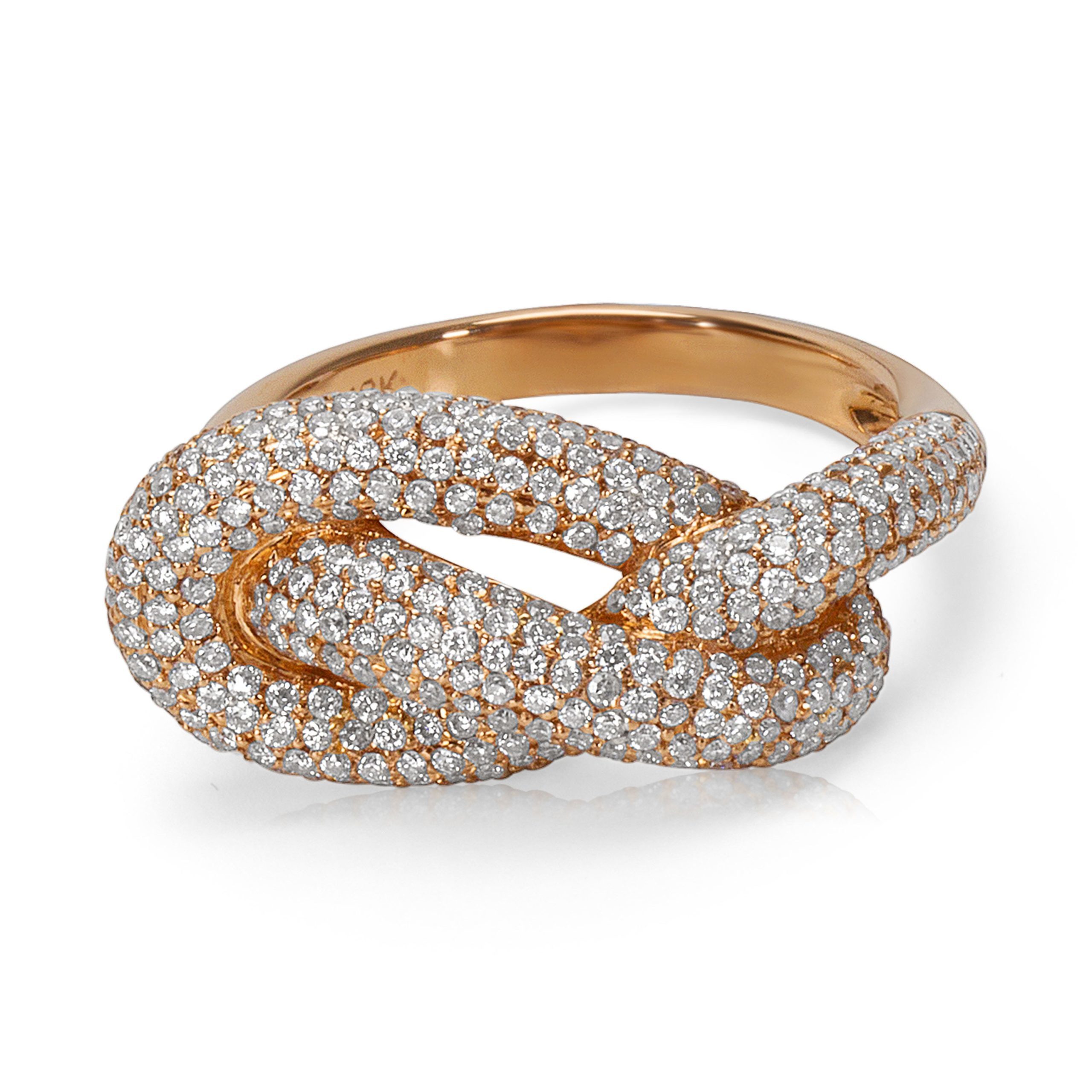 Brand New Diamond Pave Knot Fashion Ring In 18k Rose Gold 130 Ctw